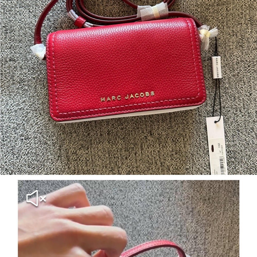 Marc Jacobs Red Crossbody Bag with Gold Logo and Adjustable Strap
